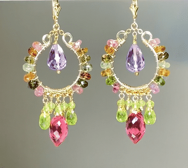 Gold Fill Chandelier Earrings: Tourmaline, Peridot, Amethyst, Rubellite 2