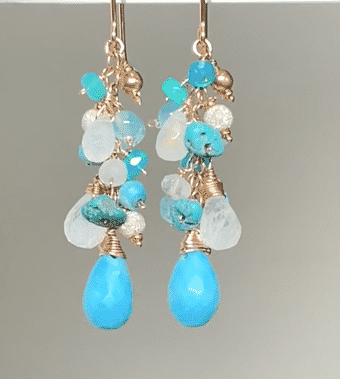 Gemstone Dangle Earrings Turquoise Rose Gold Fill