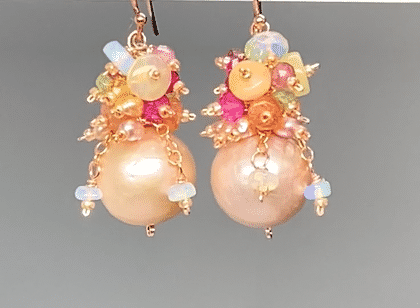 Blush Pearl Multicolor Opal Gemstone Cluster Earrings Rose Gold Fill