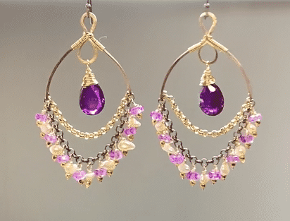 Rhodolite Garnet Chandelier Earrings with Sapphires in Mixed Metals 2