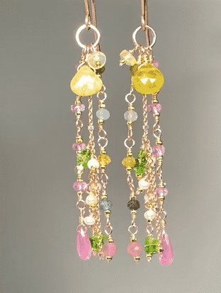 Canary Yellow Tourmaline Long Dangle Earrings Rose Gold Fill