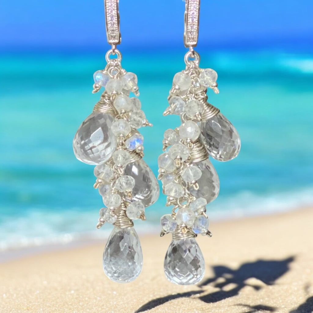 Crystal Quartz Sterling Silver Dangle Bridal Wedding Earrings