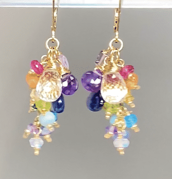 Crystal Quartz Dangle Earrings with Multi Gemstone Cluster, 3