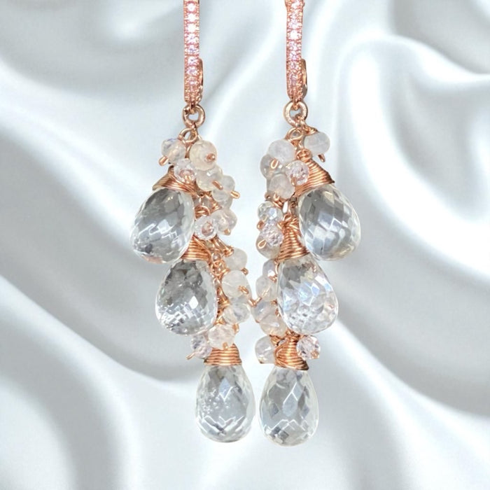 Crystal Quartz Rose Gold Bridal Wedding Earrings