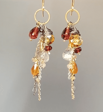 Multi Gemstone Dangle Earrings Garnet Citrine Mixed Metal - Doolittle