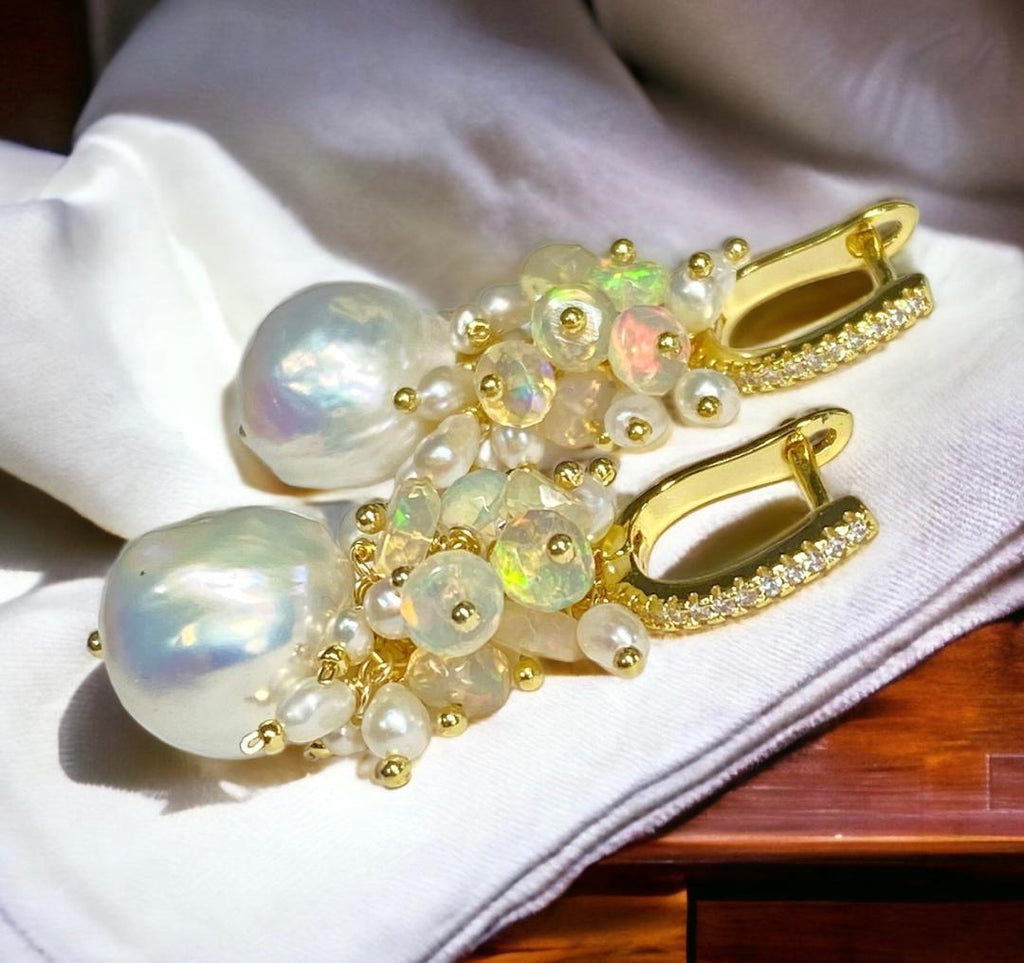 Baroque Edison Pearl and Gold Fill Cluster Earrings