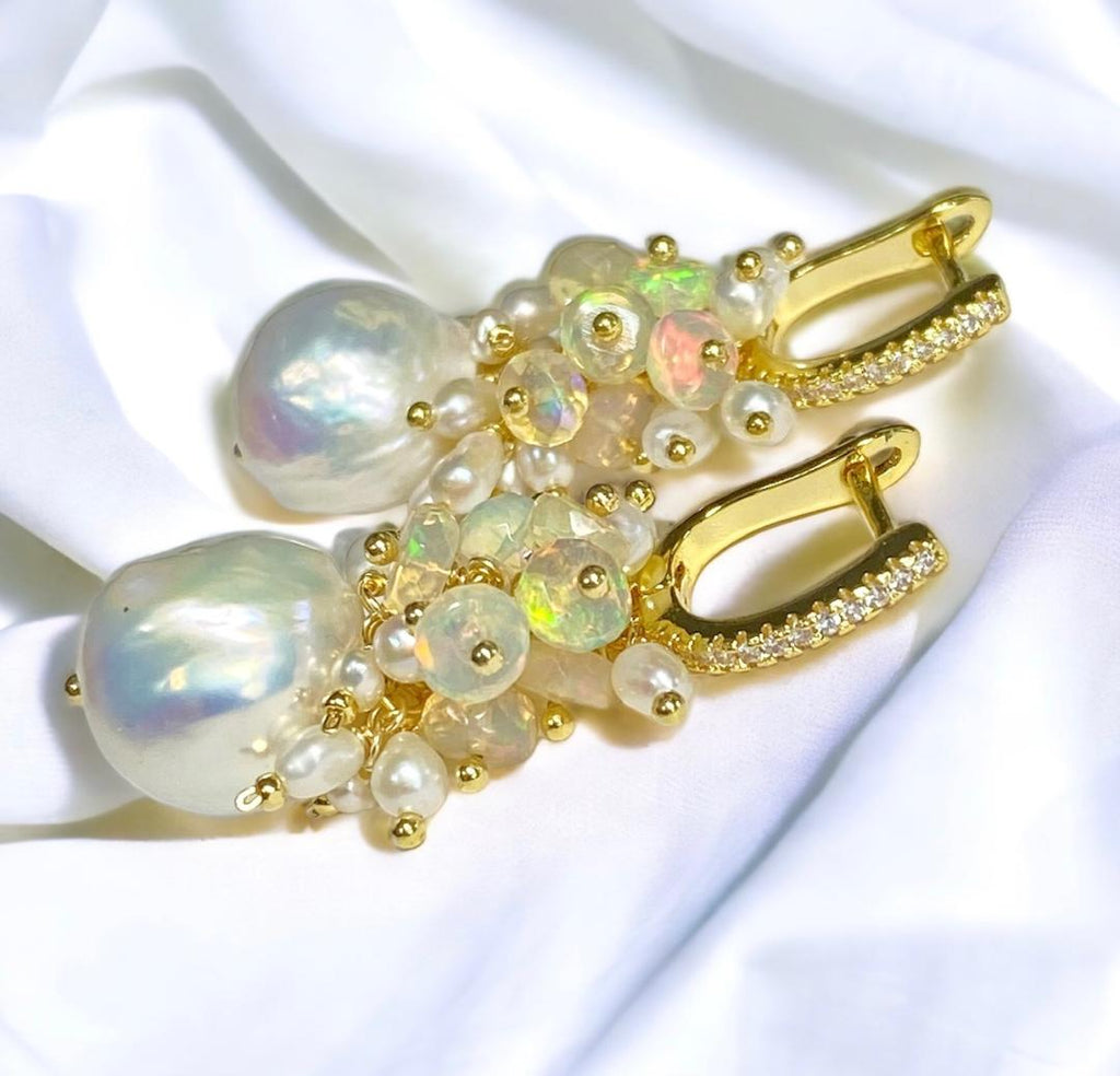 Baroque Edison Pearl and Gold Fill Cluster Earrings