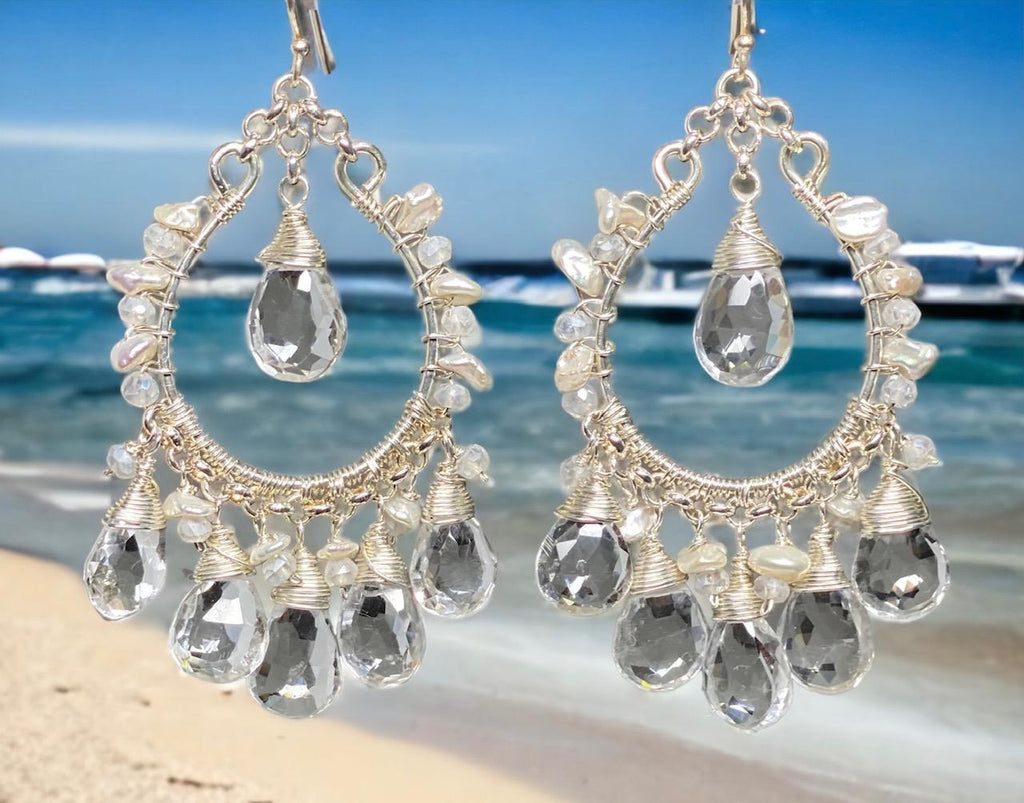 Crystal Quartz Hoop Chandelier Earrings Sterling Silver