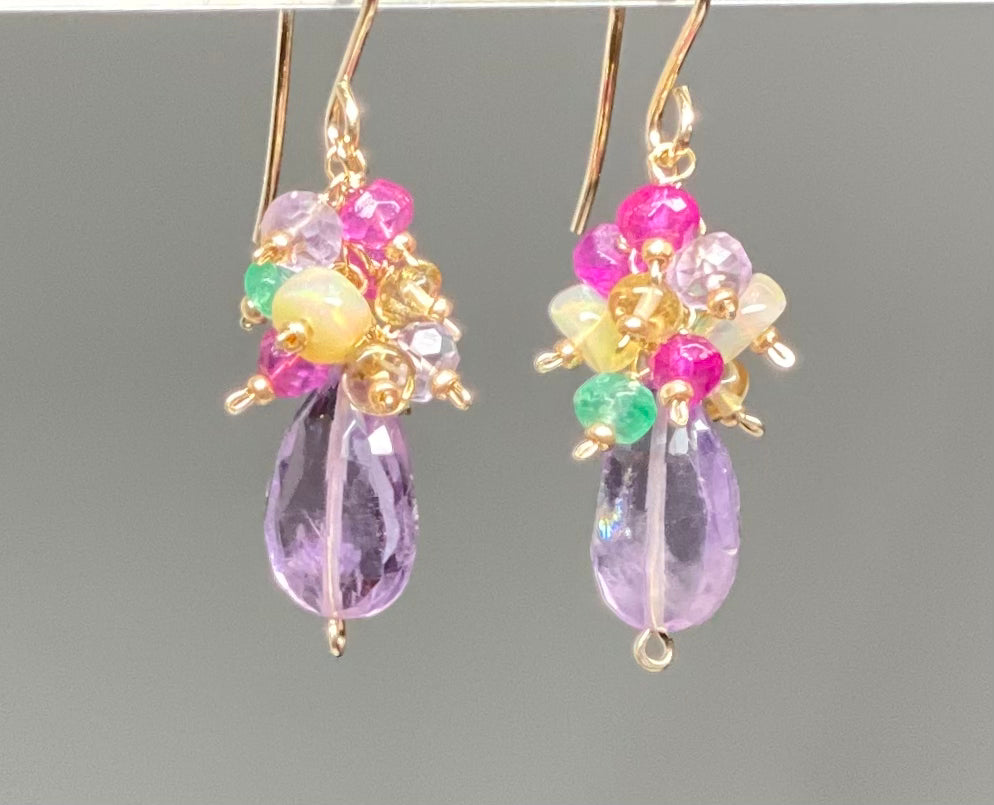 Lavender Pink Amethyst Gemstone Cluster Earrings