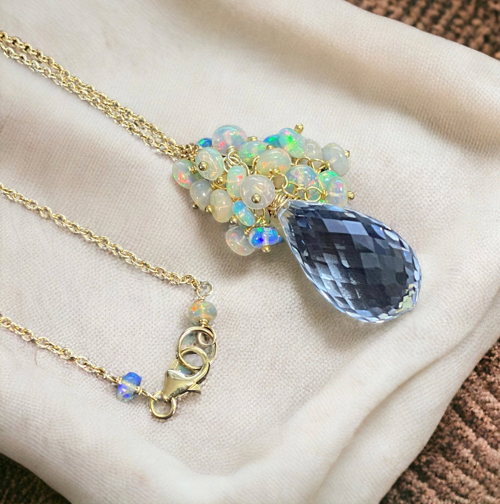 Clear Crystal Quartz Opal Cluster Pendant Necklace - Doolittle