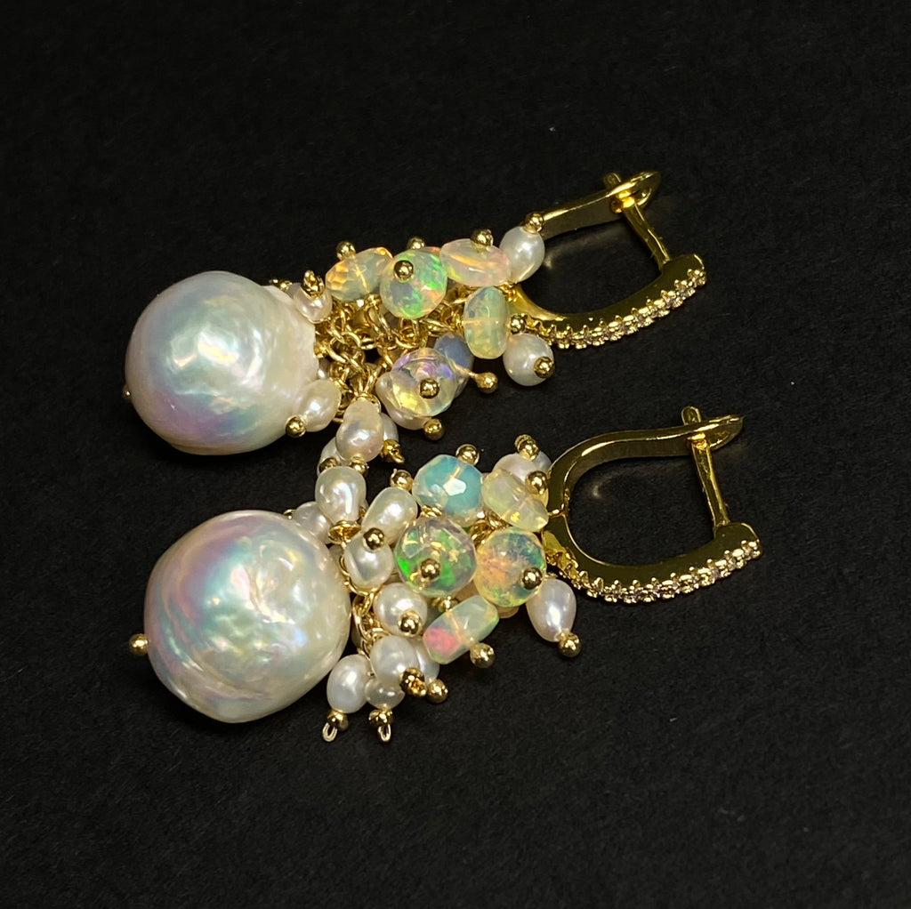 Baroque Edison Pearl and Gold Fill Cluster Earrings