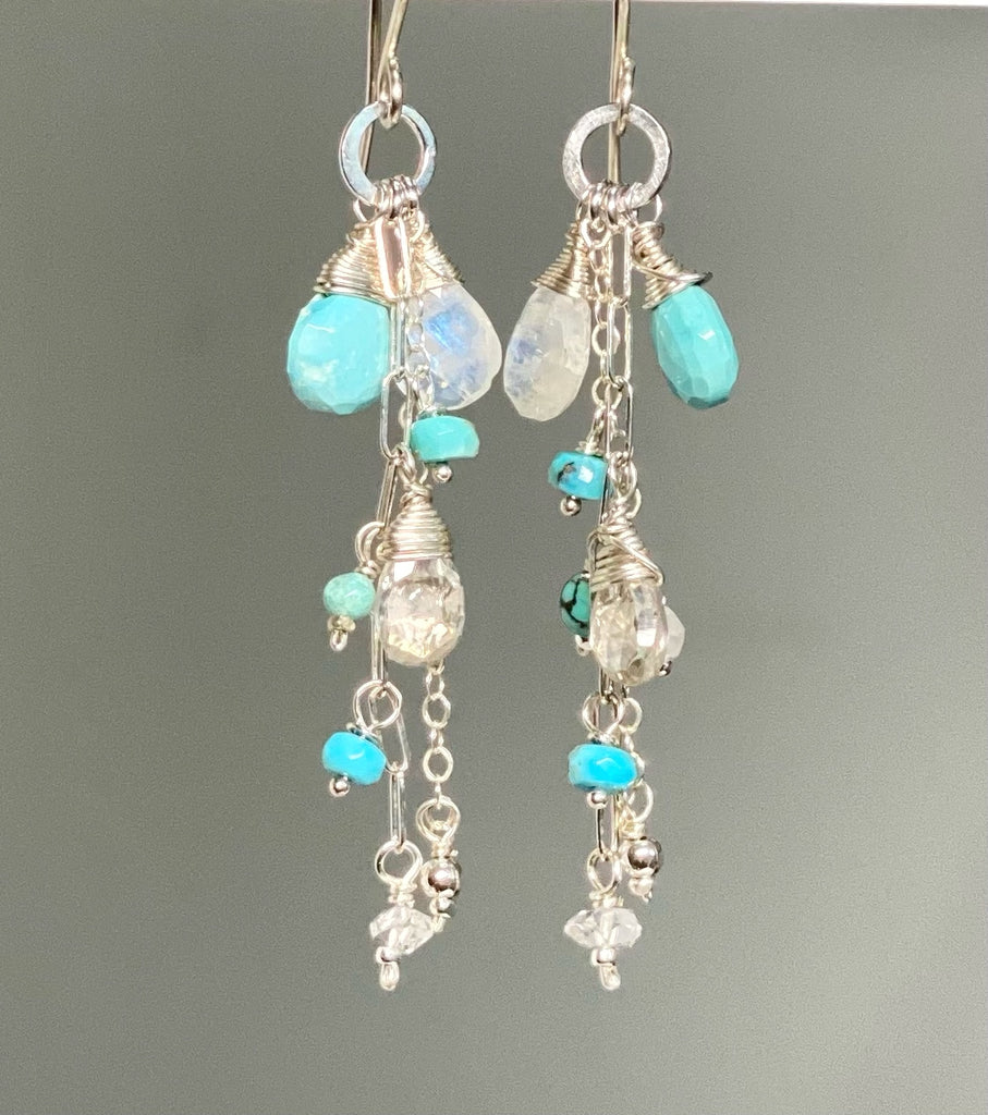 Sleeping Beauty Turquoise Long Sterling Silver Boho Dangle Earrings