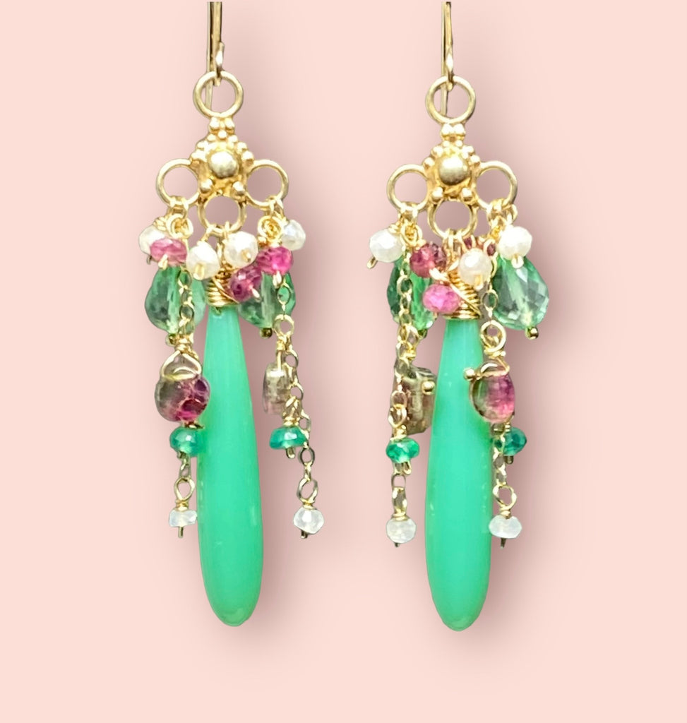 Watermelon Tourmaline Gemstone Chandelier Earring