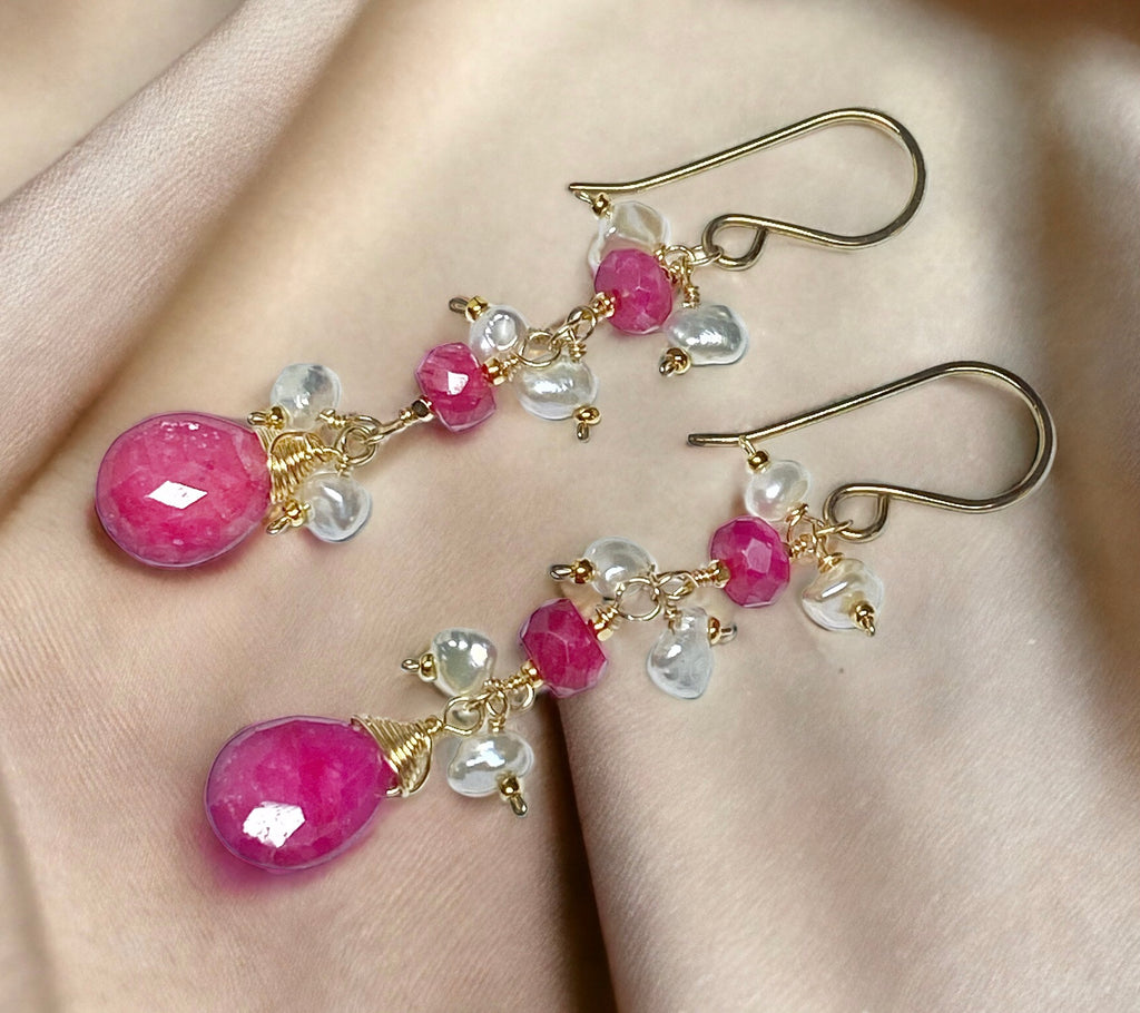 ruby long earrings July birthstone