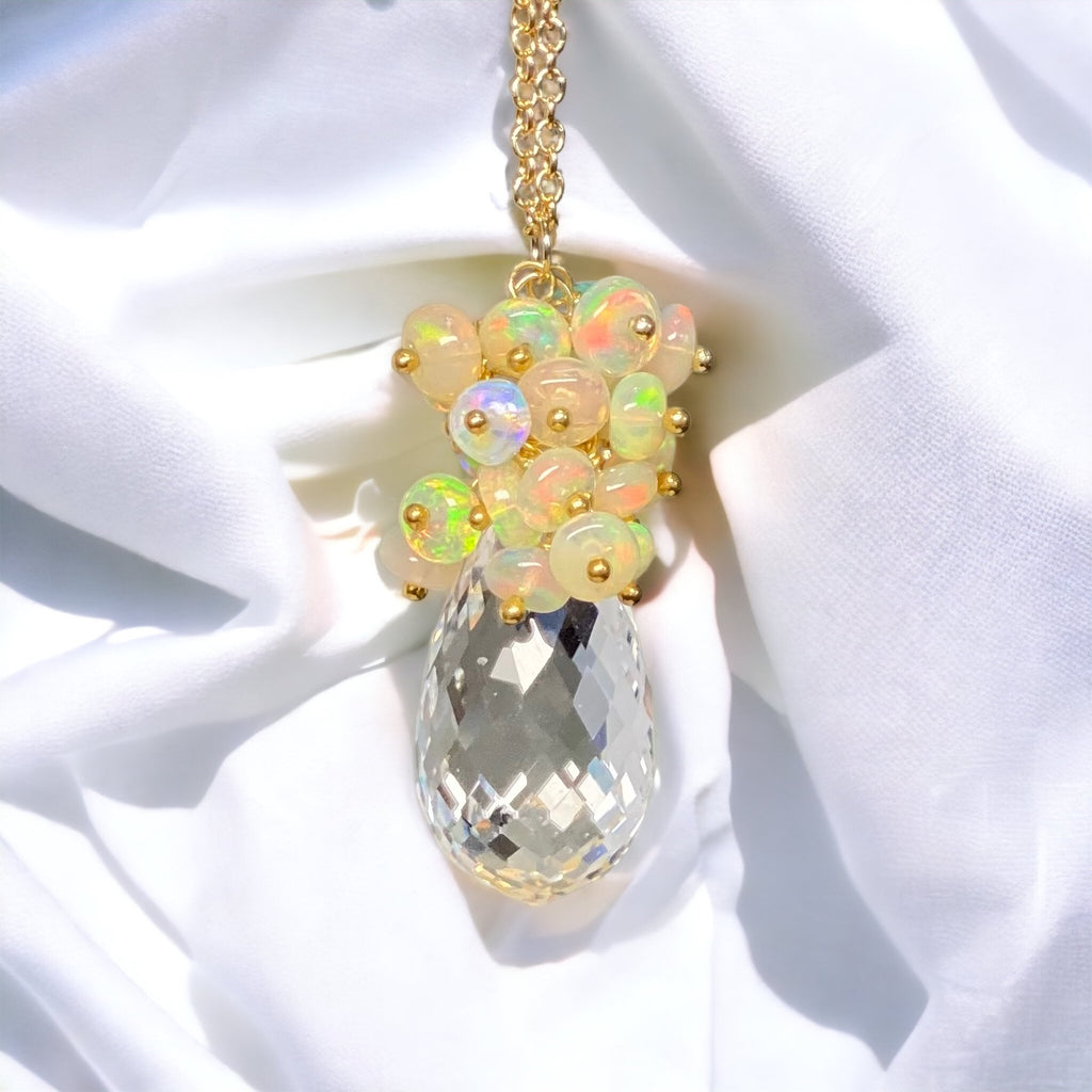 Clear Crystal Quartz Opal Cluster Pendant Necklace - Doolittle