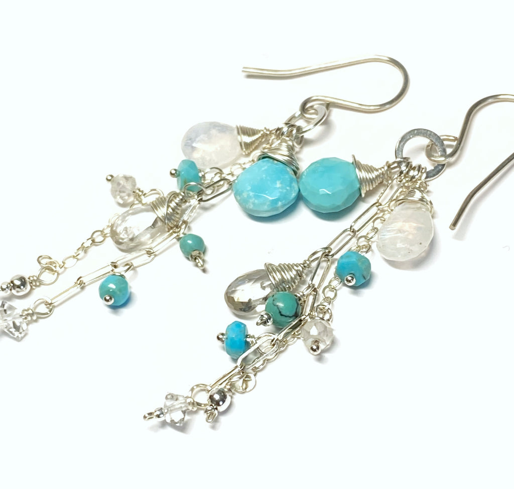 Sleeping Beauty Turquoise Long Sterling Silver Boho Dangle Earrings
