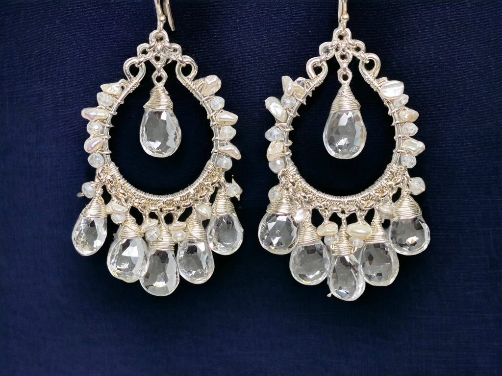 Crystal Quartz Hoop Chandelier Earrings Sterling Silver