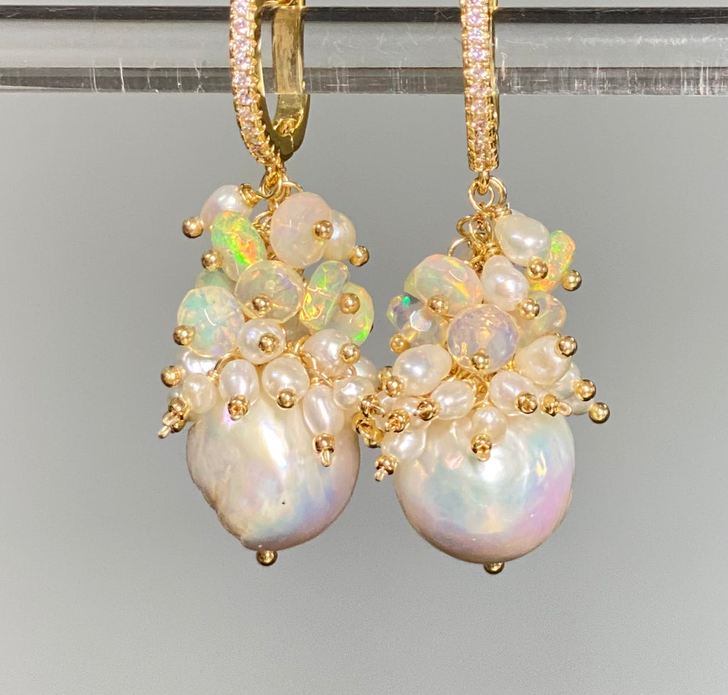 Baroque Edison Pearl and Gold Fill Cluster Earrings