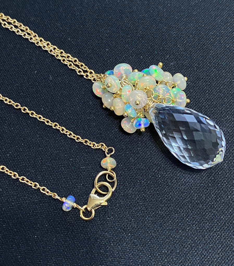 Clear Crystal Quartz Opal Cluster Pendant Necklace - Doolittle