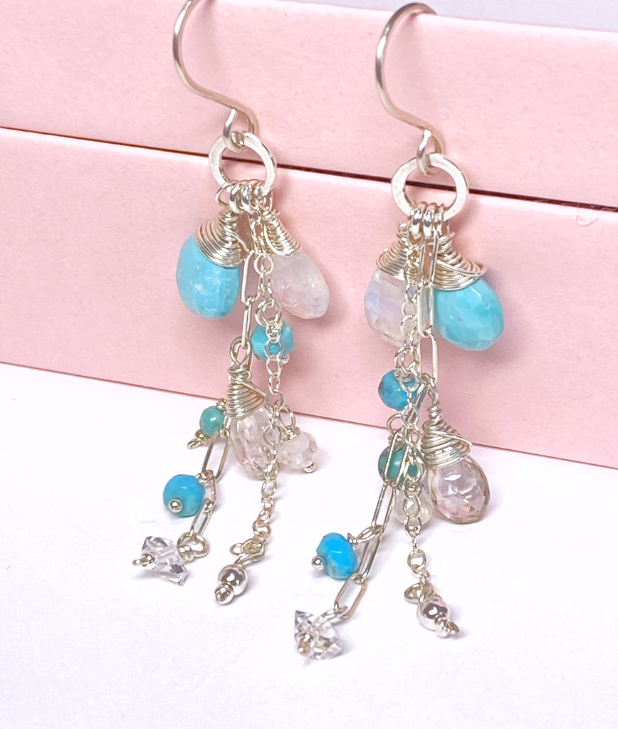 Sleeping Beauty Turquoise Long Sterling Silver Boho Dangle Earrings