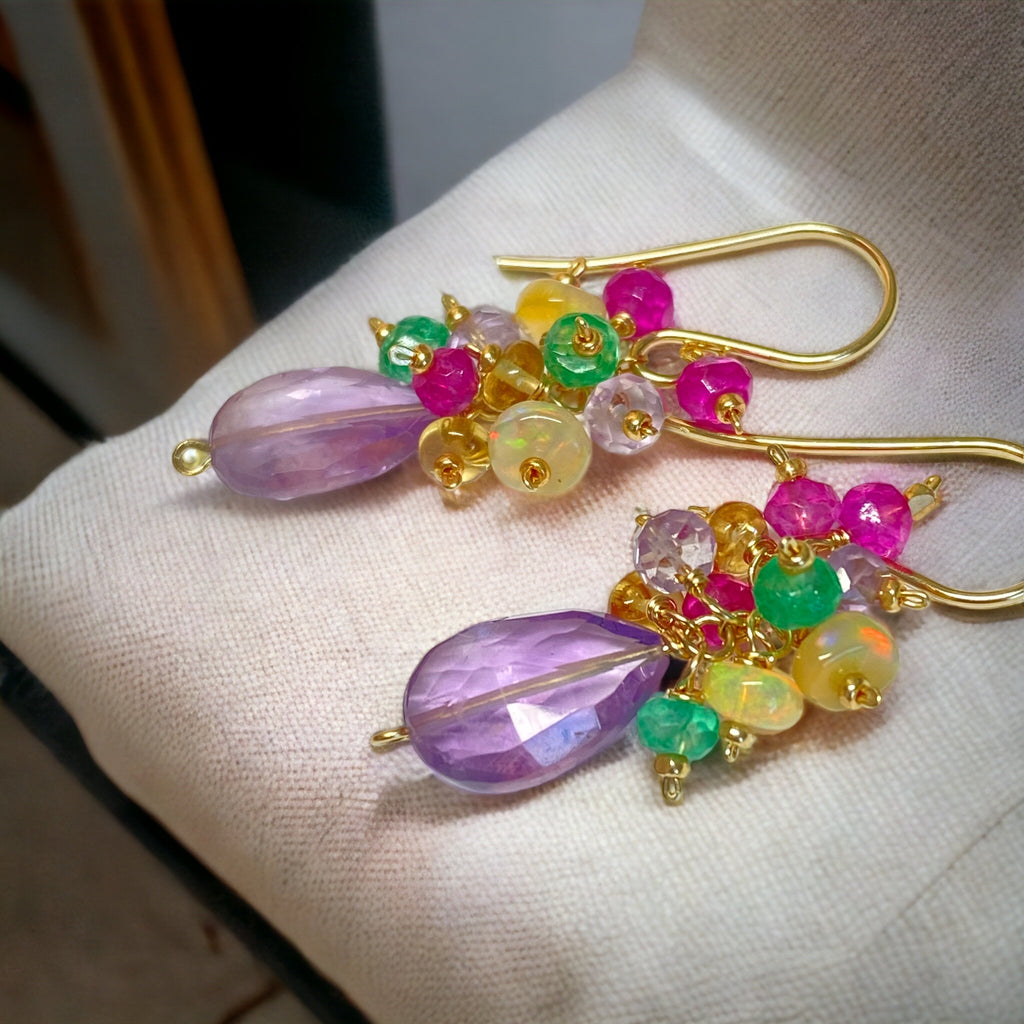 Lavender Pink Amethyst Gemstone Cluster Earrings