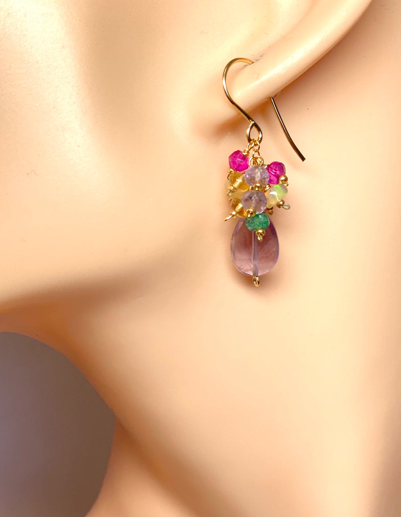 Lavender Pink Amethyst Gemstone Cluster Earrings