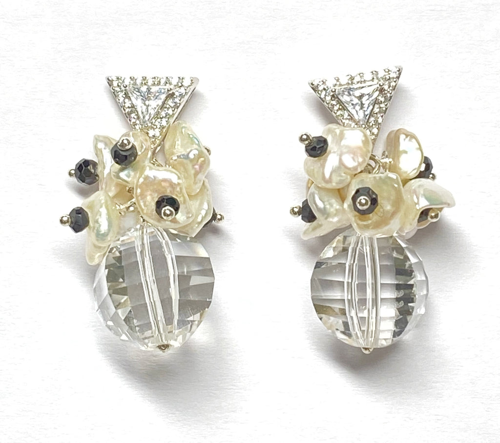 Clear Crystal Quartz Wedding Earrings Sterling Silver Black Spinel Post Earrings