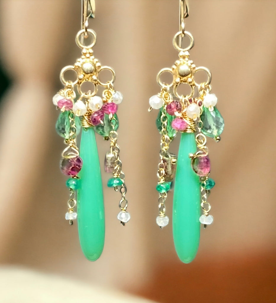 Watermelon Tourmaline Gemstone Chandelier Earring