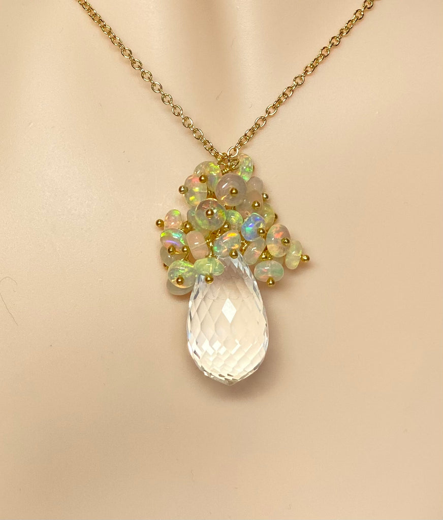 Clear Crystal Quartz Opal Cluster Pendant Necklace - Doolittle