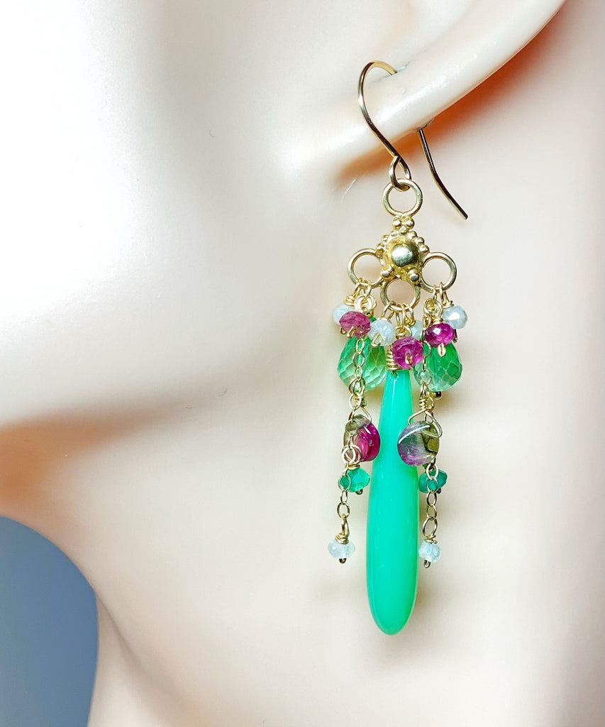 Watermelon Tourmaline Gemstone Chandelier Earring