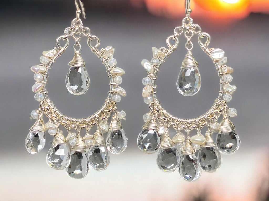 Crystal Quartz Hoop Chandelier Earrings Sterling Silver