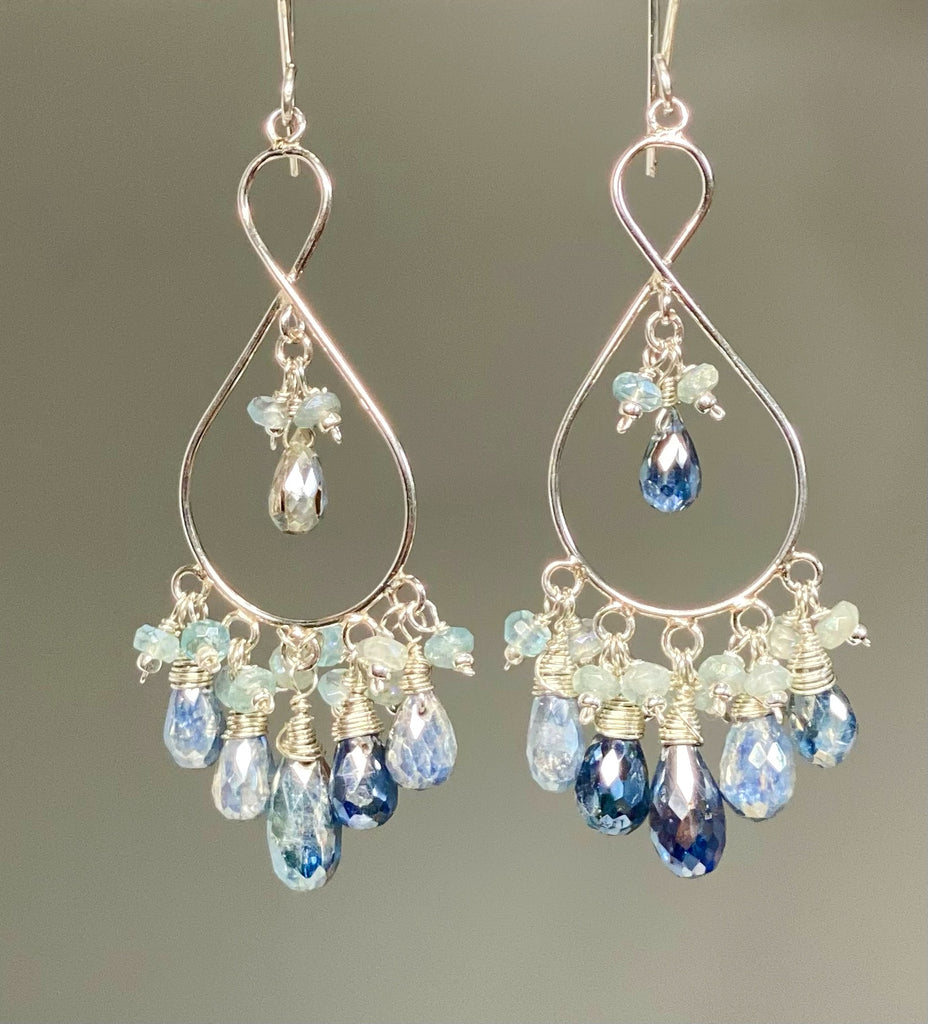 Blue Gemstone Sterling Silver Boho Chandelier Earrings