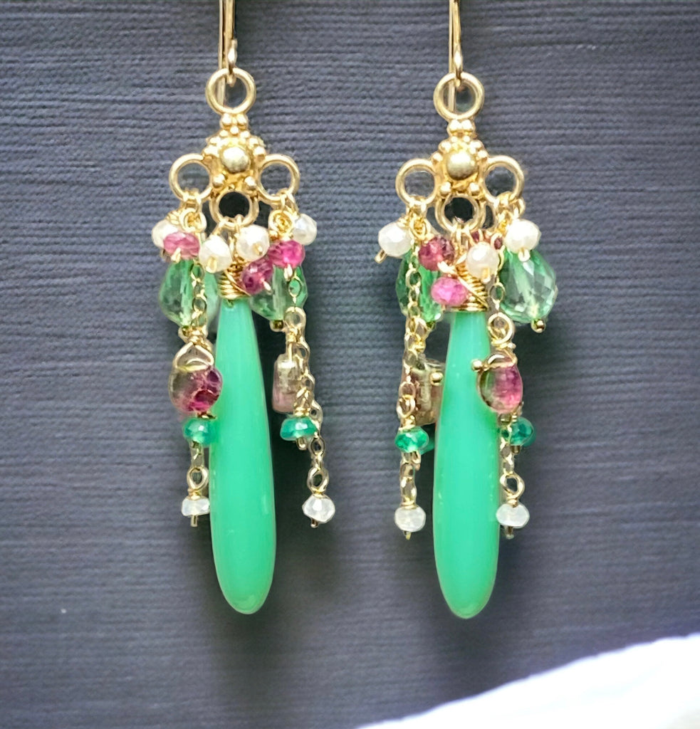 Watermelon Tourmaline Gemstone Chandelier Earring