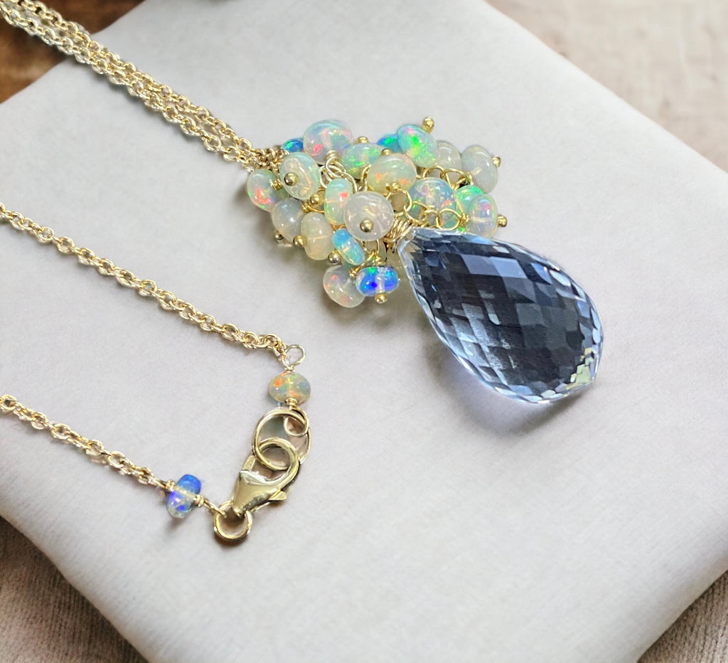 Clear Crystal Quartz Opal Cluster Pendant Necklace - Doolittle