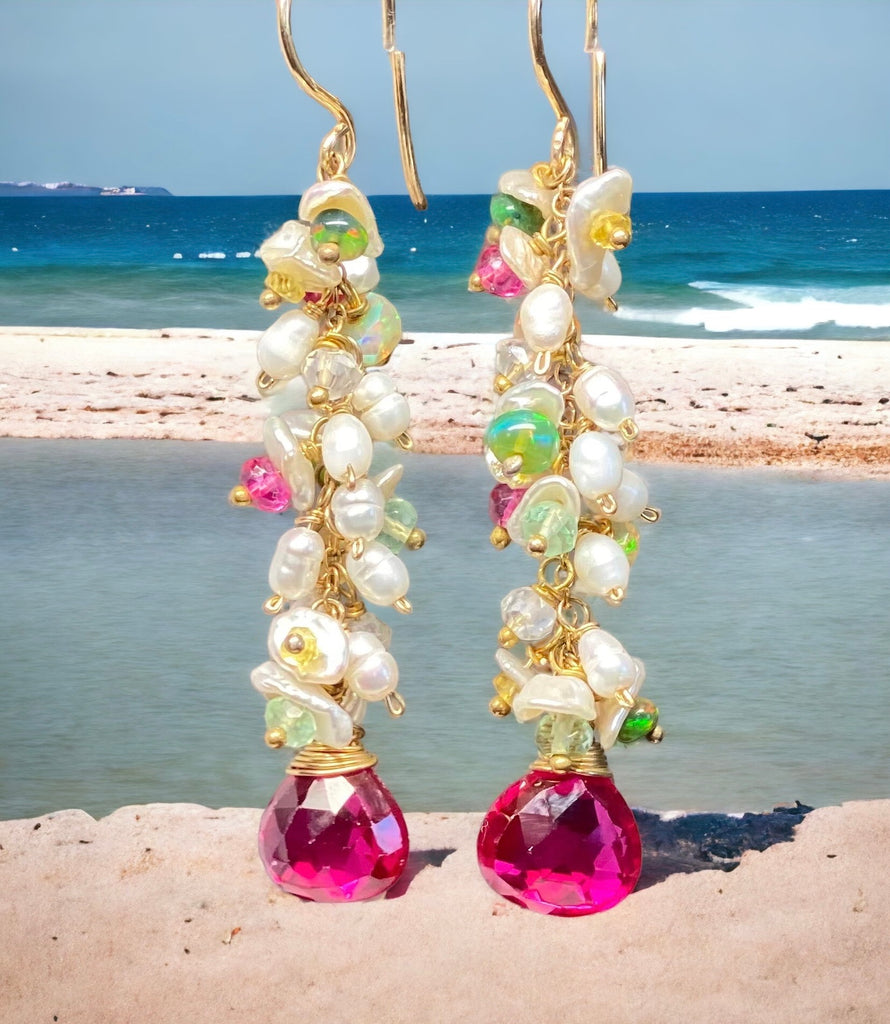 Pink, Red and Pearl Multicolor Opal Earring - Doolittle