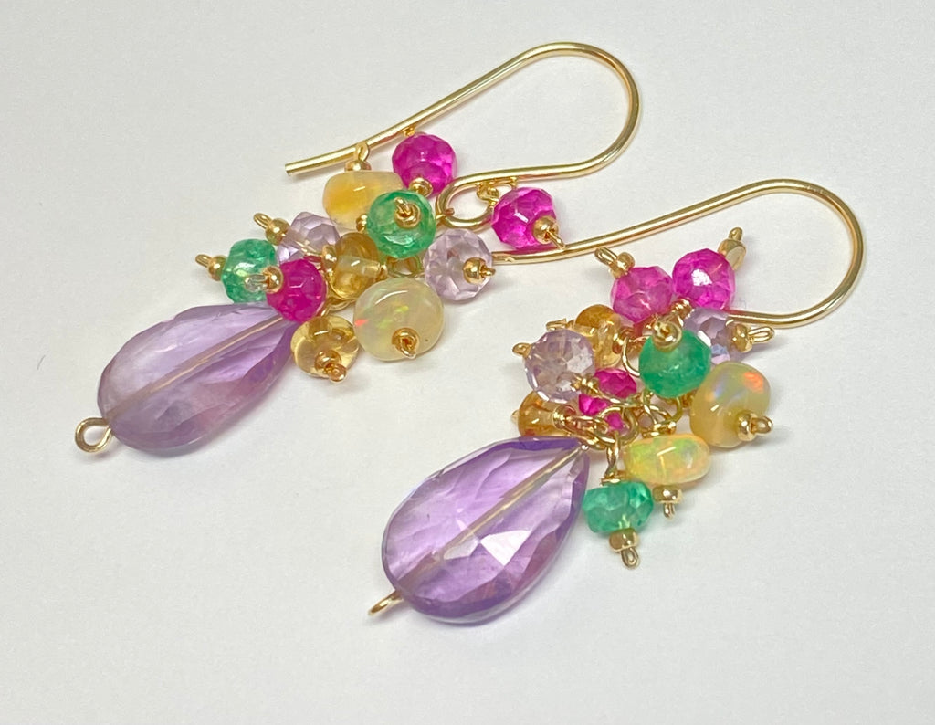 Lavender Pink Amethyst Gemstone Cluster Earrings