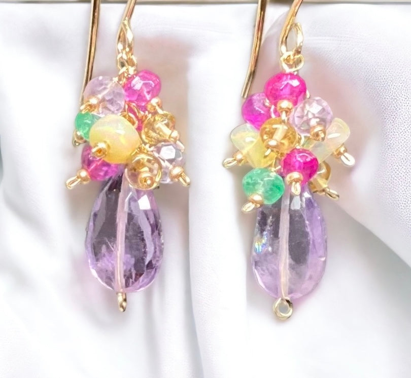Lavender Pink Amethyst Gemstone Cluster Earrings