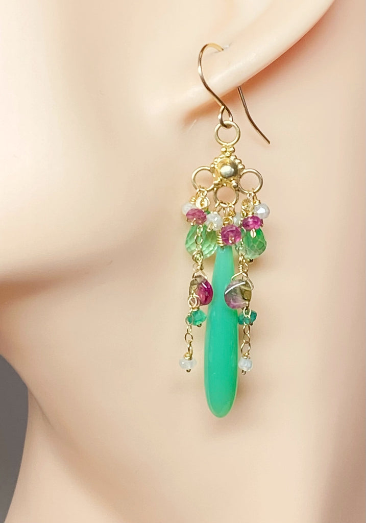 Watermelon Tourmaline Gemstone Chandelier Earring