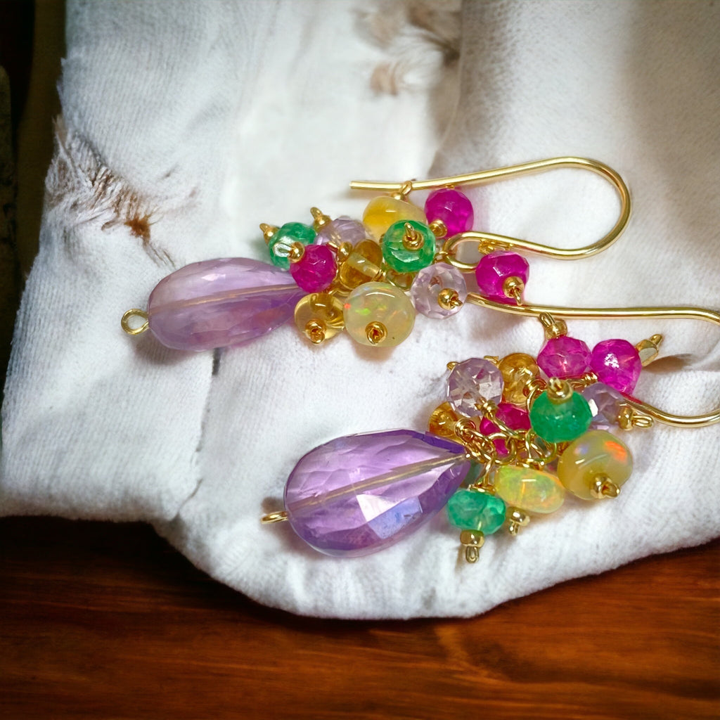 Lavender Pink Amethyst Gemstone Cluster Earrings