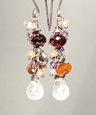 Garnet Oxidized Silver Multicolor Gem Dangle Earrings