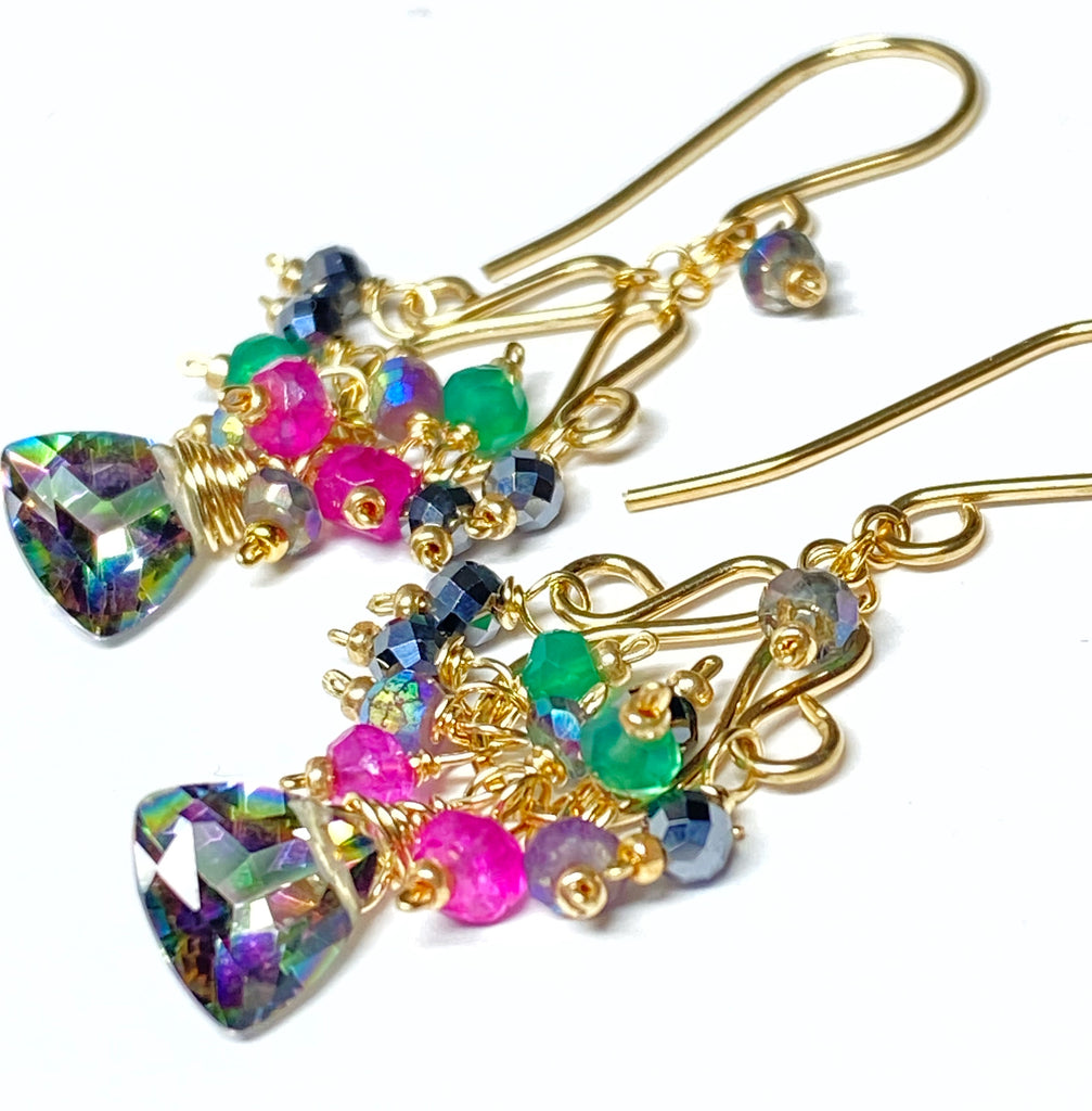 Mystic Topaz Chandelier Earrings Gold Fill and Rose Gold Fill