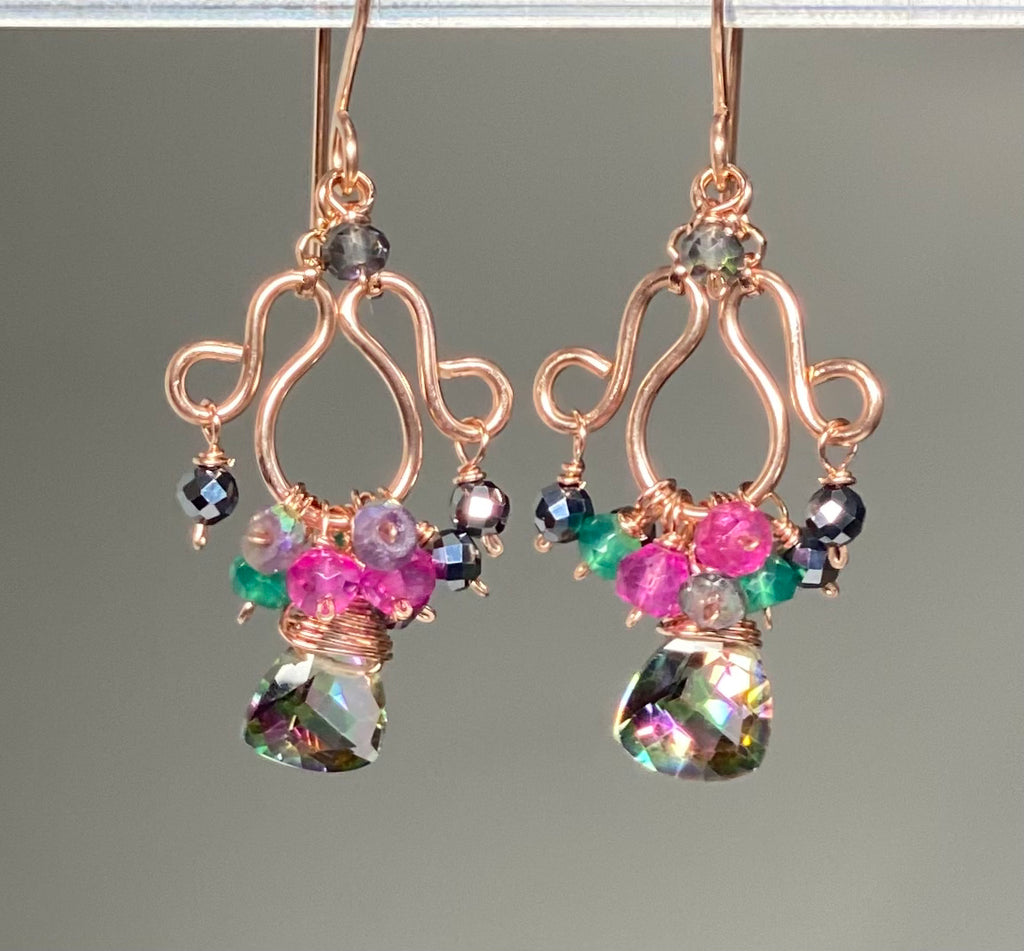 Mystic Topaz Chandelier Earrings Gold Fill and Rose Gold Fill