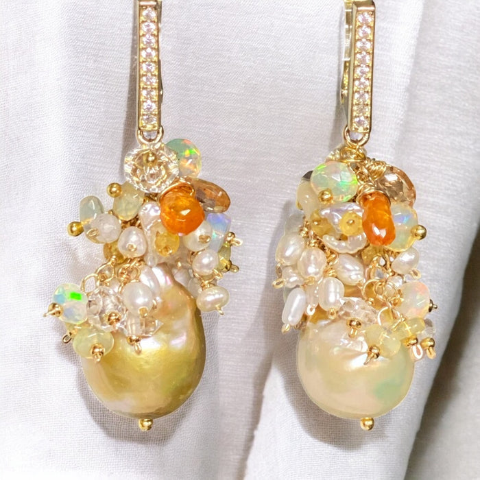 pond_slime_baroque_pearl_gemstone_cluster_earrings