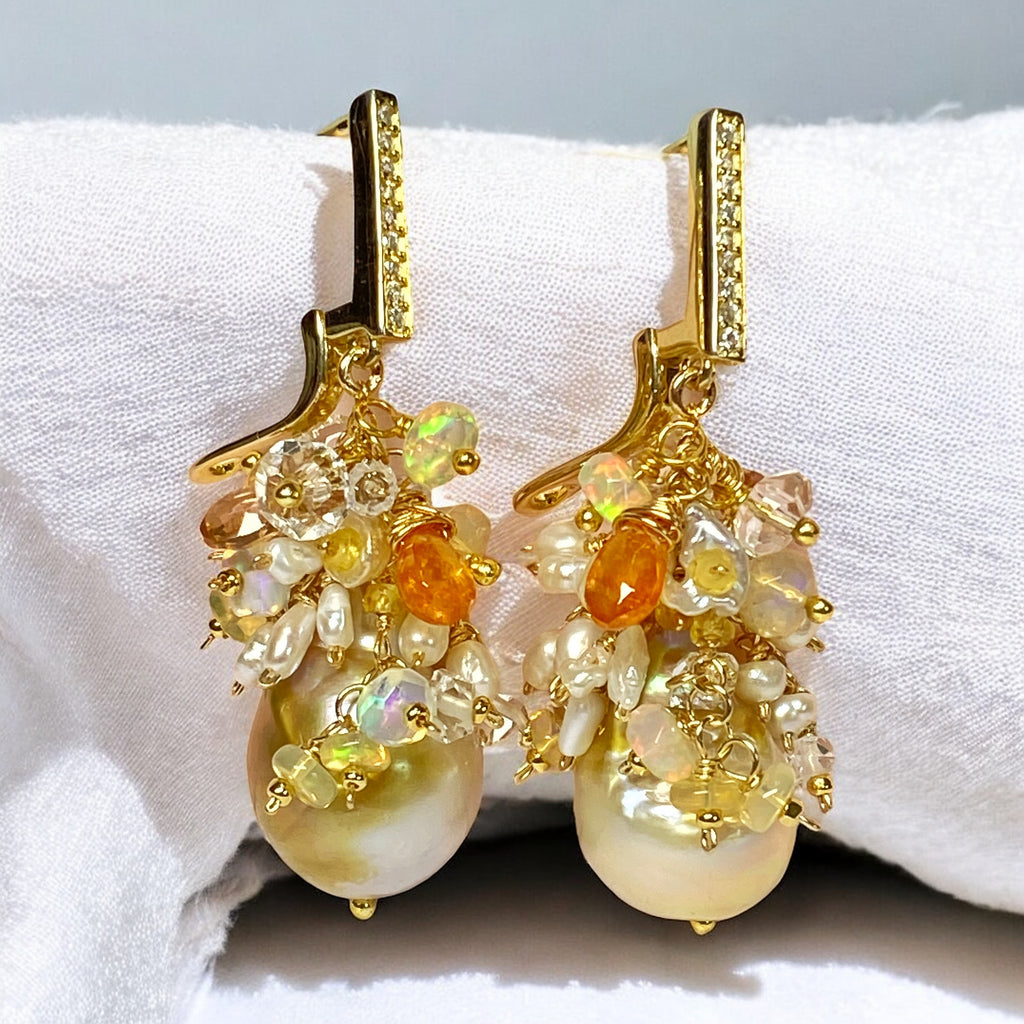 pond_slime_baroque_pearl_gemstone_cluster_earrings