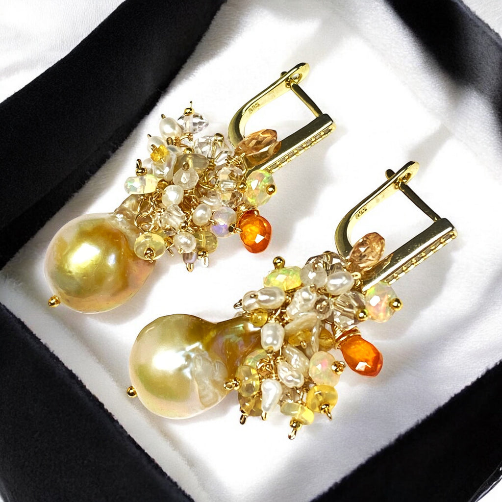 pond_slime_baroque_pearl_gemstone_cluster_earrings