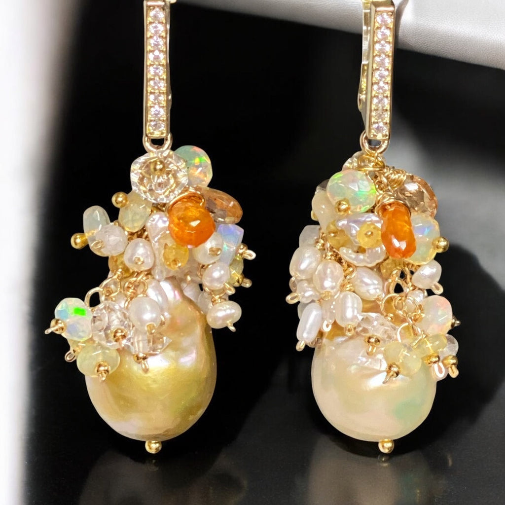 pond_slime_baroque_pearl_gemstone_cluster_earrings