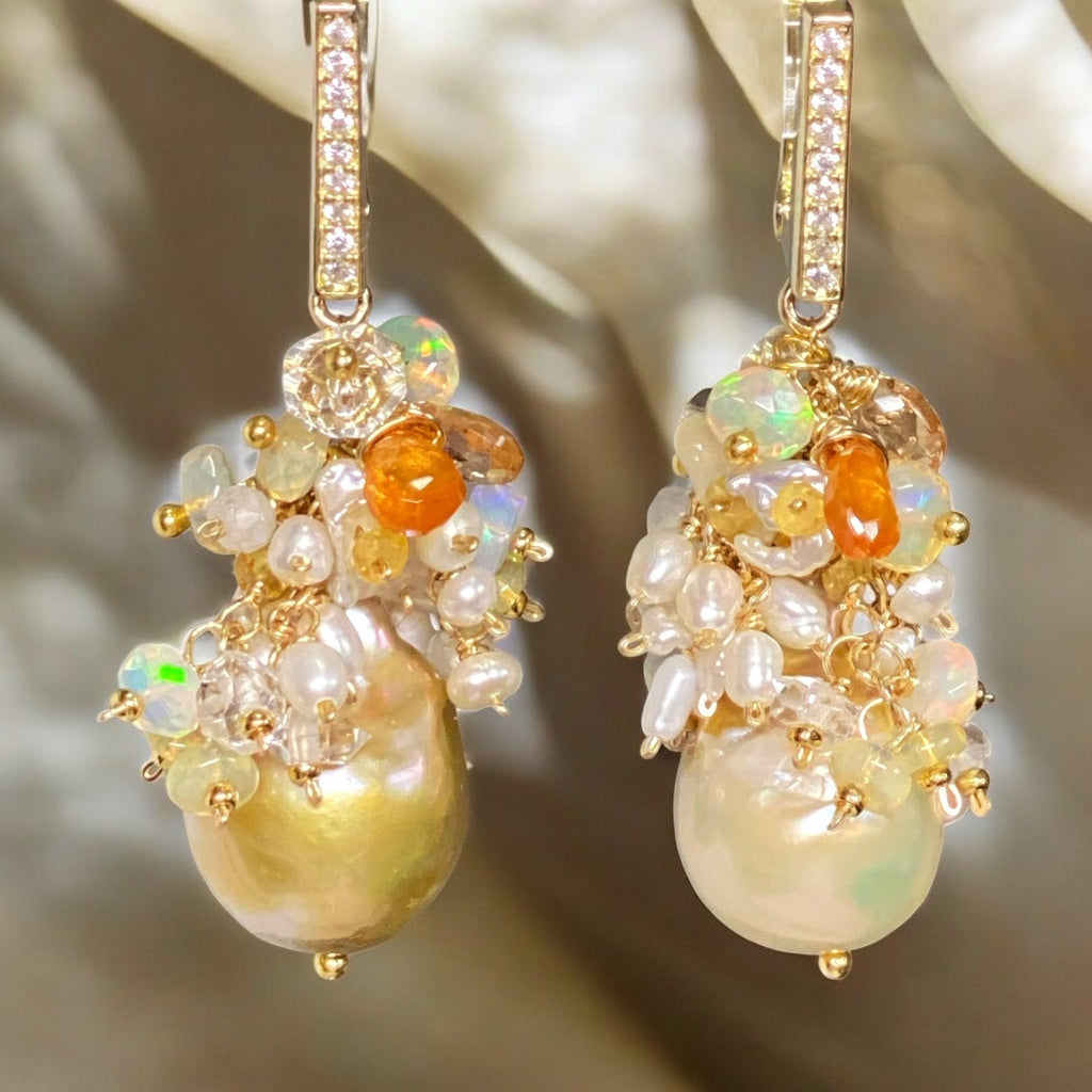 pond_slime_baroque_pearl_gemstone_cluster_earrings