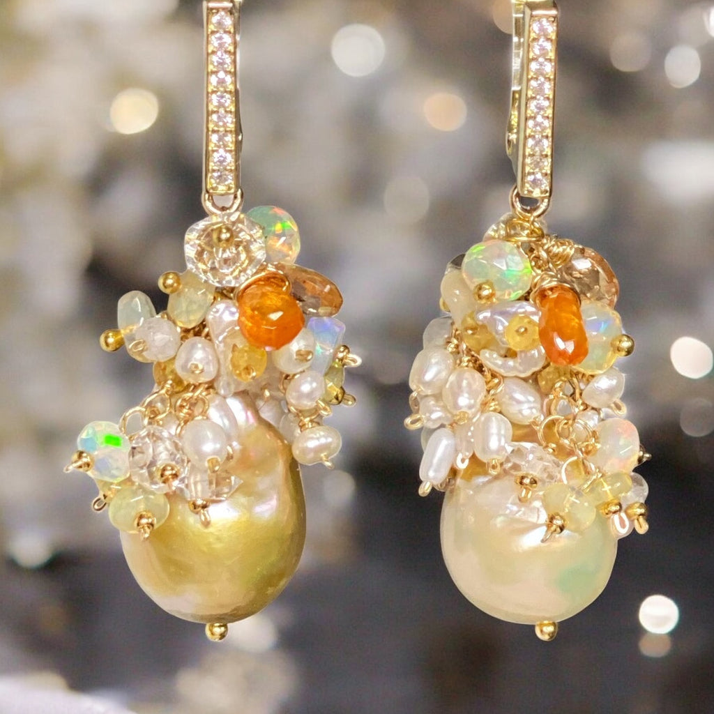 pond_slime_baroque_pearl_gemstone_cluster_earrings