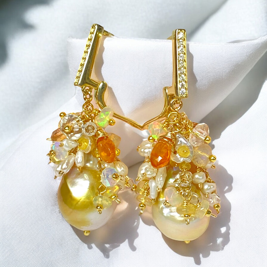 pond_slime_baroque_pearl_gemstone_cluster_earrings