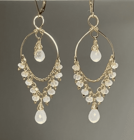 rainbow moonstone gemstone dangle chandelier earrings 14 kt gold fill
